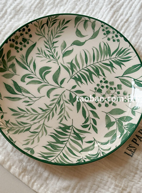 ins风小众印花卉植物绿野仙踪热带雨林森系树叶绿色简约陶瓷盘子