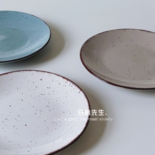 Ins风陶瓷餐具泼墨盘子甜品圆形莫兰迪简约纯色复古家用早餐牛排