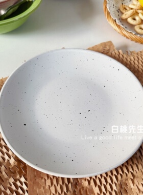 ins风高级白色泼墨盘时尚简约复古喷墨点西餐盘陶瓷餐具家用盘子