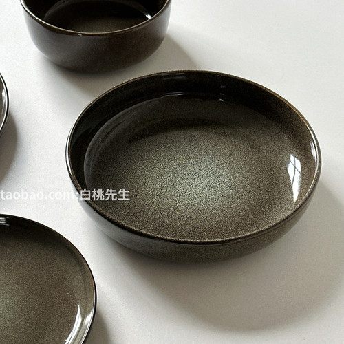 白桃先生 窑变釉侘寂风复古陶瓷餐具高级盘子深盘饭碗大盘子套装
