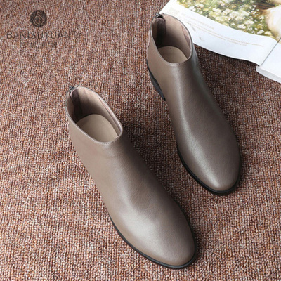 真皮靴子女短靴2024年秋冬季新款软皮平底单靴加绒休闲 软底小皮