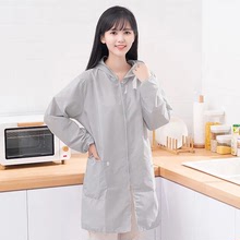 夏天薄款洋气罩衣长袖围裙透气防水防油上班工作服女士短款小个子