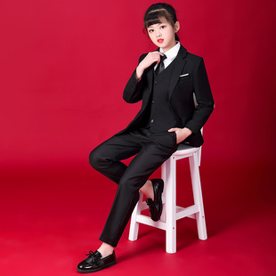 女童西装套装韩版儿童西服模特走秀洋气中大童黑色外套小女孩炸街