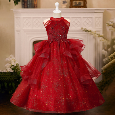 女童礼服高端生日红色公主裙儿童模特走秀小主持人钢琴演奏演出服