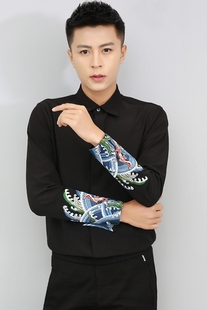 潮牌个性 古装 衬衣 立领绣花汉服唐装 中国风刺绣衬衣复古苗绣新中式