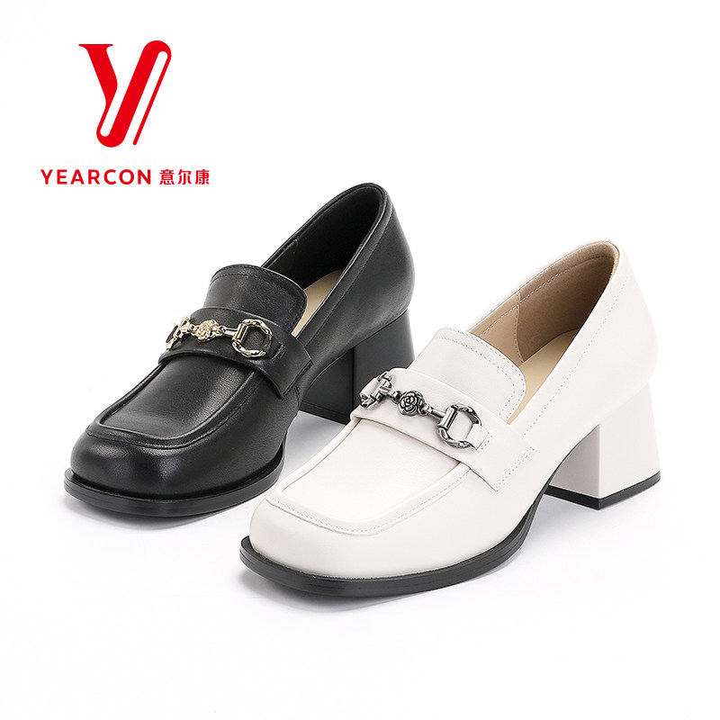 意尔康女鞋新款秋季乐福鞋女厚底舒适软底增高透气休闲皮鞋子