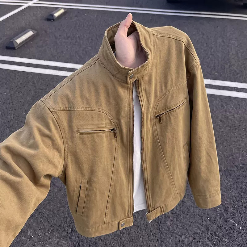 美式复古哈灵顿夹克男款秋季解构立领棒球服水洗帆布短款工装外套
