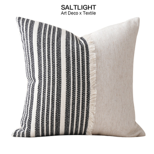 『时光织影』黑白色沙发抱枕棉麻拼接沙发靠枕民宿床头靠垫