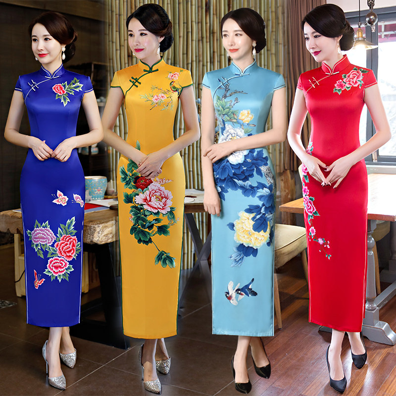 旗袍长款秋季连衣裙2020新款女改良版中国风复古老上海走秀演出服