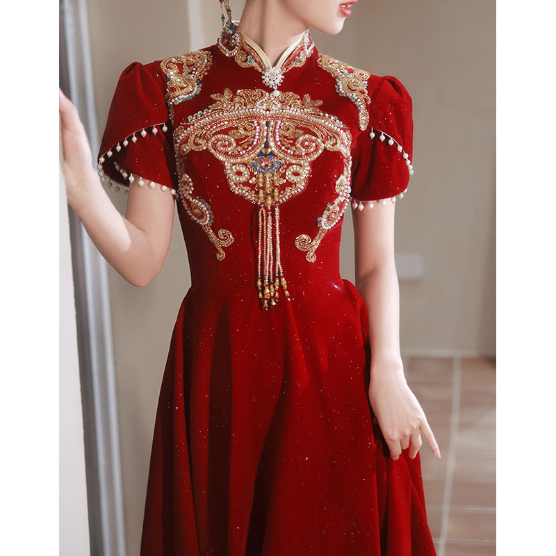 新中式旗袍敬酒服2023新款夏改良结婚订婚礼服高级感新娘回门便装