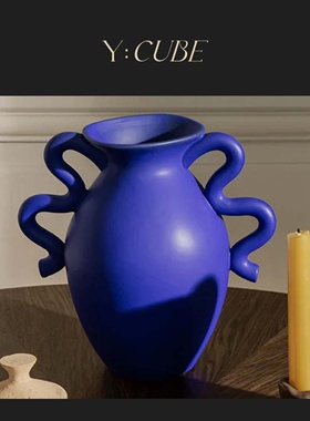 现货Y:CUBE丹麦进口Ferm Living Verso蓝色客厅餐厅复古花瓶花器