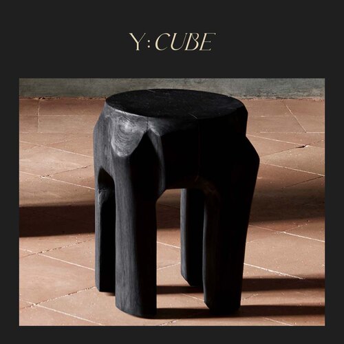现货Y:CUBE丹麦进口fermLIVING Root客厅卧室餐厅柚木黑色凳子