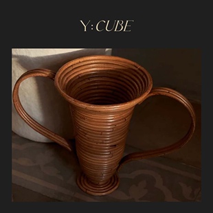 现货Y:CUBE丹麦进口Ferm Living Amphora藤编客厅玄关摆花器花瓶