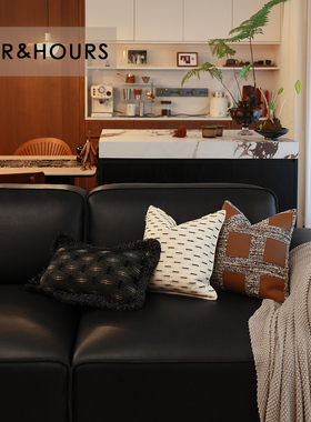 设计师款样板间高端法式凡尔赛黑红色系割绒流苏客厅沙发抱枕腰枕