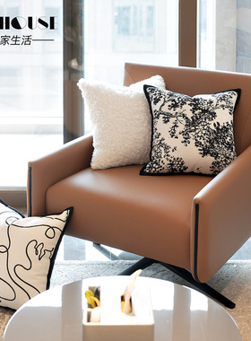 简约现代黑白色系靠垫客厅沙发中古风抱枕抽象黑线方枕床上靠包