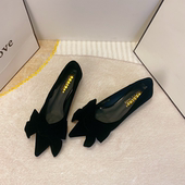 韩版 小跟鞋 西施绒面细跟单鞋 尖头浅口蝴蝶结低跟职业OL通勤春新款