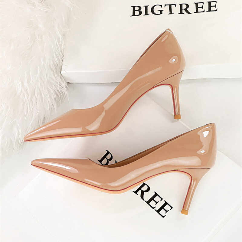 裸色高跟鞋女细跟简约百搭职业OL通勤鞋黑色工作单鞋漆皮大码4143,女鞋,浅口单鞋,淘宝优惠券,粉丝福利购,淘宝优惠卷