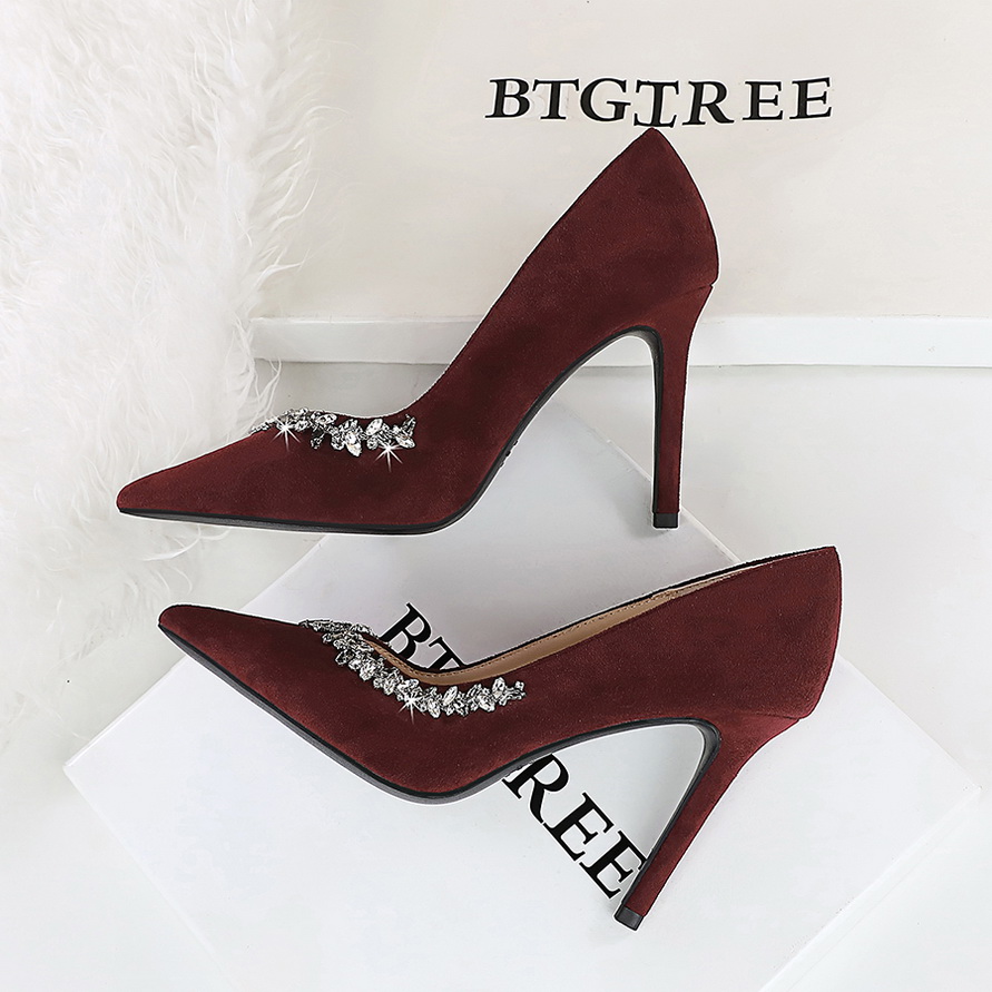 法式尖头水钻超高跟鞋女细跟单鞋