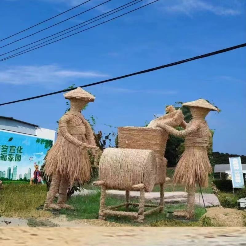 稻草工艺品制作草编农耕人物粮仓
