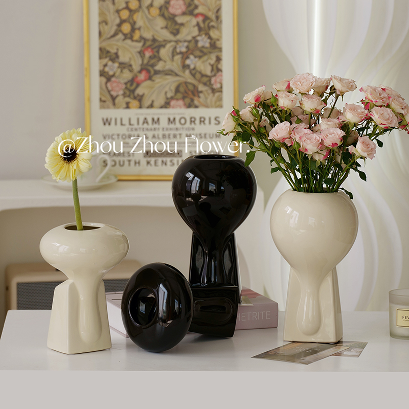 设计师款陶瓷花瓶摆件高级感客厅水养鲜花玫瑰郁金香插花小众ins