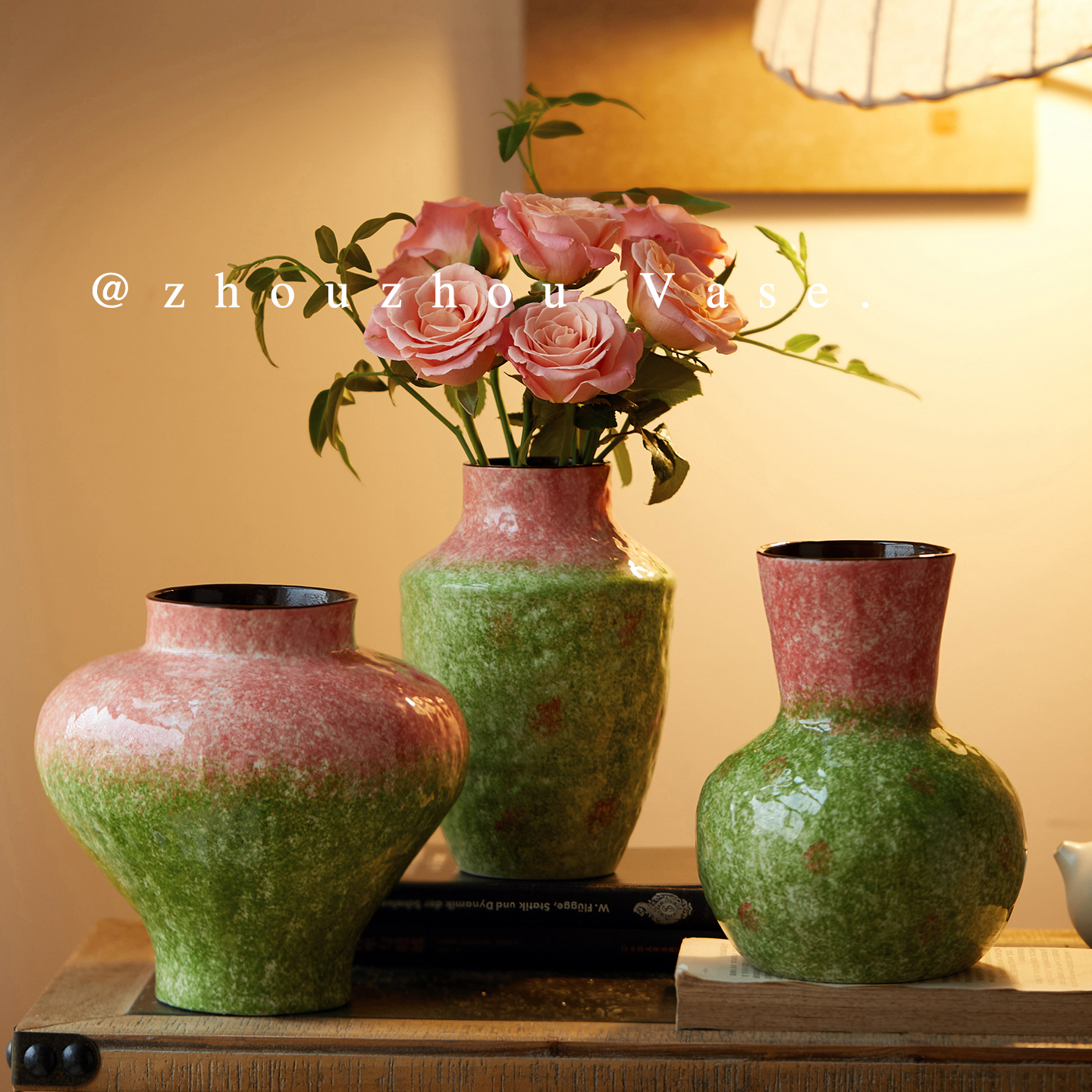 网红小众法式中古油画陶瓷花瓶高级感客厅水养插花民宿摆件装饰品