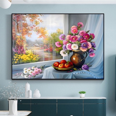 窗外风景植物花卉瓶自绣十字绣