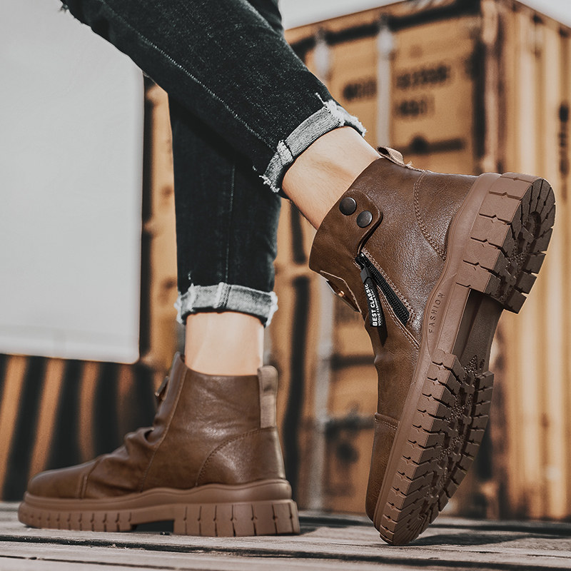 WHITE MARTIN BOOTS MENS WINTER COTTON SHOES MENS HIGH TOP LEATHER SHOES BRITISH CHELSEA BOOTS ZIPPER CARGO BOOTS SPRING AND AUTUMN