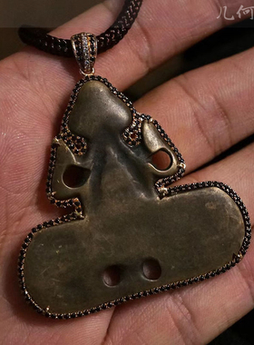 【几何】西藏明代天铁托甲火焰纹摩尼宝佛塔心咒牌 项链吊坠随身