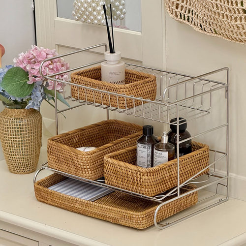 极简风不锈钢置物架浴室洗手台放化妆品沐浴露洗漱用品沥水收纳架