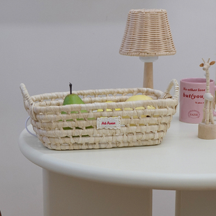 天然玉米皮手工编织篮ins风收纳篮田园水果野餐菜篮子杂物零食筐