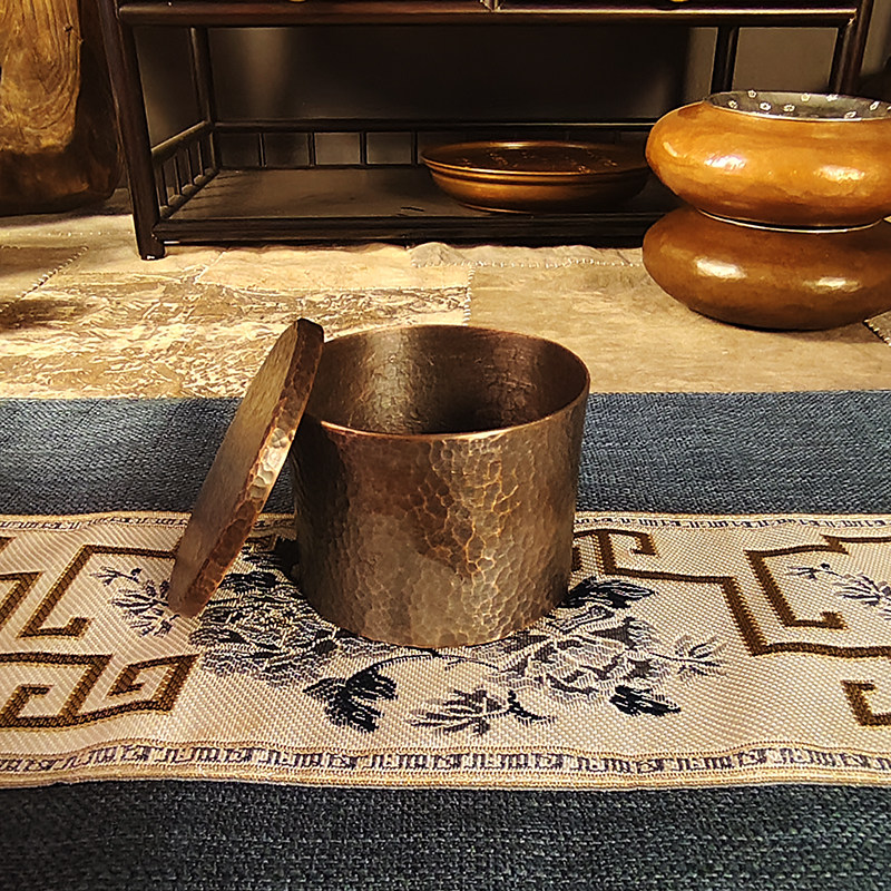 复古手工紫铜锤纹烟灰缸防飞灰家用客厅多功能烟缸茶叶罐茶渣缸