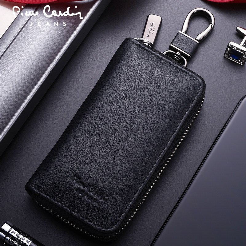 皮尔卡丹多功能家用汽车钥匙包男士真皮卡包二合一体头层纯牛皮潮