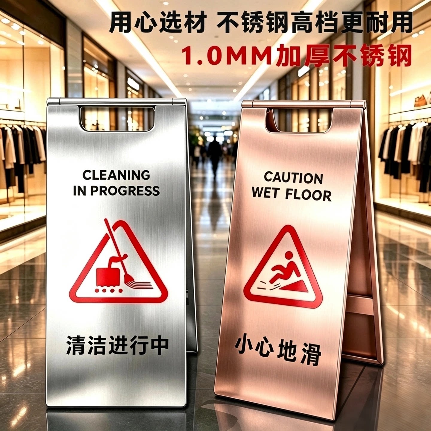 加厚不锈钢地滑提示牌清洁标识牌