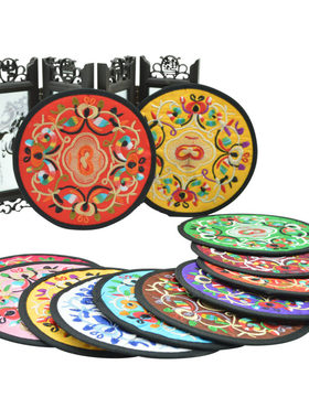 中国风刺绣花杯垫 特色纪念品出国留学小礼品物民间特色手工艺品