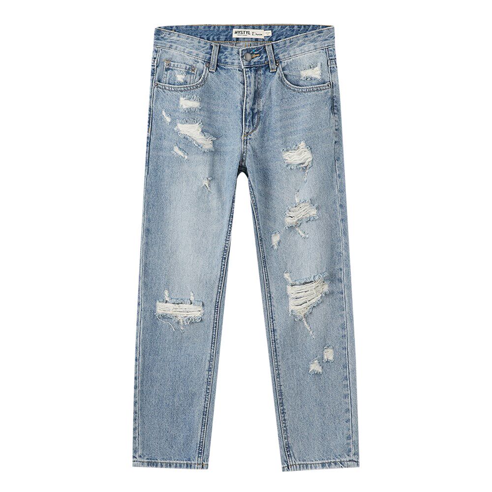 美特斯邦威夏装新款男潮流破洞修身九分牛仔长裤757171