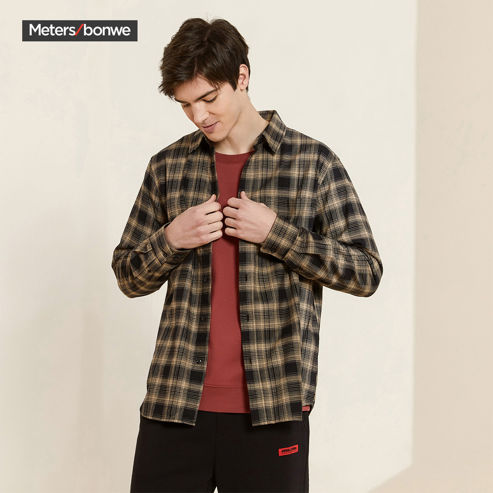 美特斯邦威男衬衫2019冬装新青年简约纯棉合体舒适格子衬衫723294