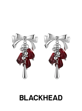 BLACKHEAD/黑头新款坏浪漫系列蝴蝶结耳环女红色水晶流苏耳坠气质