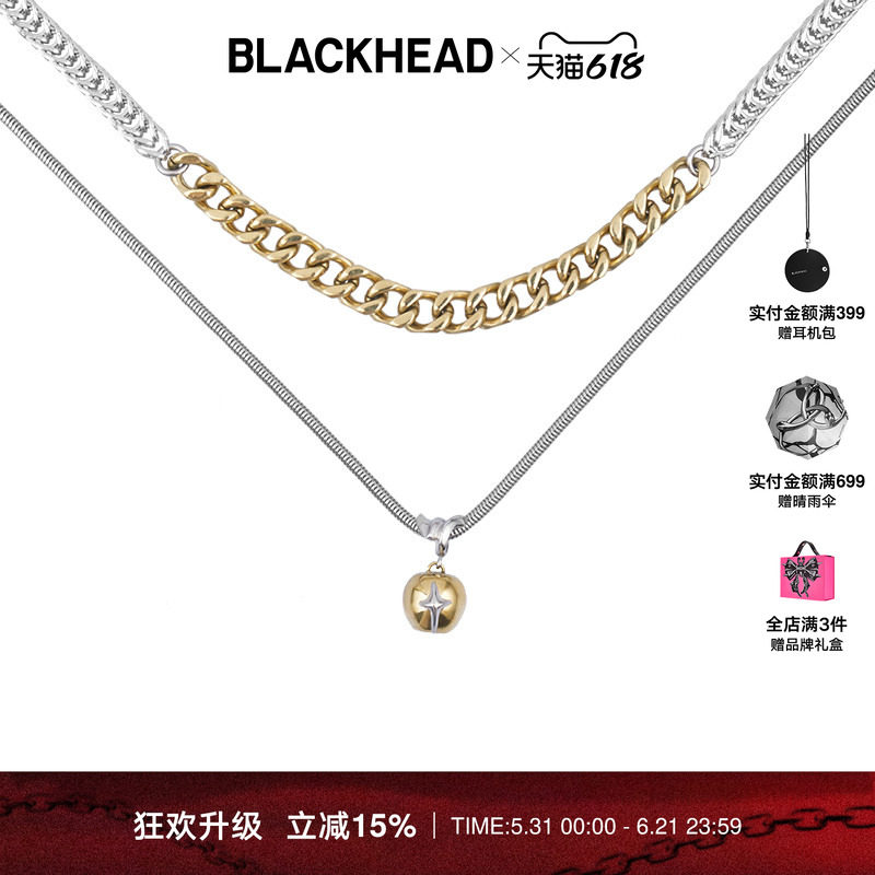 【吴磊同款】BLACKHEAD/黑头新款立体苹果元素吊坠双层项链520