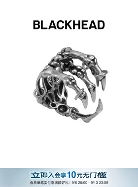 BLACKHEAD/黑头S925银骷髅手戒指原创设计夸张造型个性多层万圣节