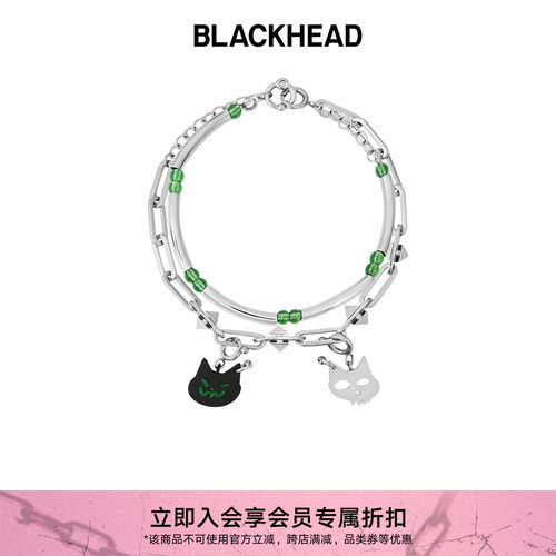 BLACKHEAD猫咪吊坠情侣双层手链