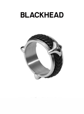 【张艺兴同款】BLACKHEAD/黑头黑胶浪潮系列尖刺编织宽戒指个性