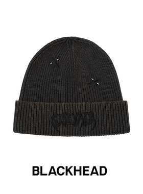 【赵小童同款】BLACKHEAD/黑头黑胶浪潮系列黑色字母刺绣冷帽温暖