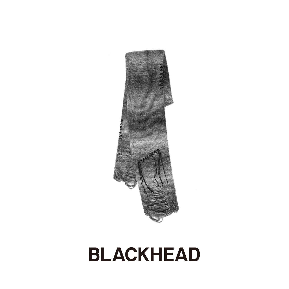 BLACKHEAD/黑头黑胶浪潮系列黑白渐变破洞围巾保暖个性原创设计