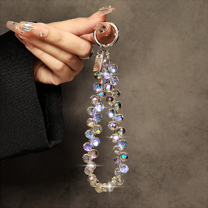 奢华高级感水晶珠子手提链手腕短挂绳带夹片壳钥匙扣包包挂件