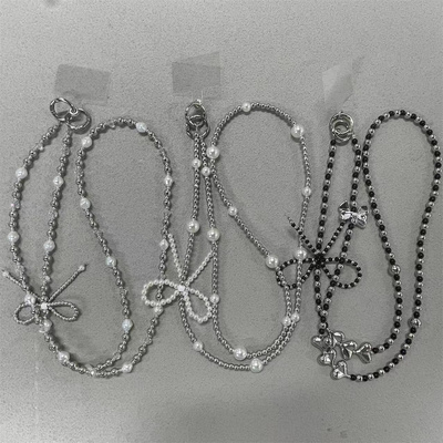 创意新款珍珠爱心蝴蝶结斜挎包包替换链挂件百搭饰品挂绳配饰