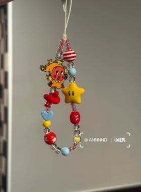 ins风韩系链黄色星星立体星星人串珠挂件手链ccd相机挂件