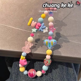 多巴胺手机链糖果色手工diy串珠手腕式手机链条ccd挂绳拍立得装饰