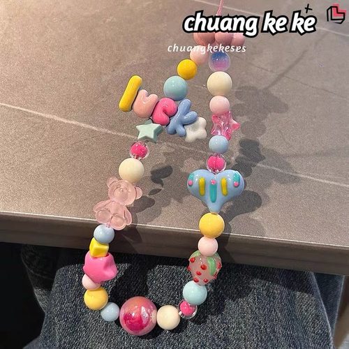 多巴胺手机链糖果色手工diy串珠手腕式手机链条ccd挂绳拍立得装饰