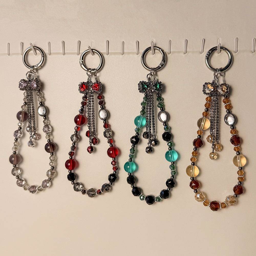 复古满钻流苏蝴蝶结挂绳暗黑风轻奢水晶串珠钥匙链条包包挂饰