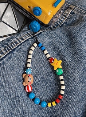 ins多巴胺小熊黄笑脸ccd挂绳壳挂绳链条拍立得防丢手绳DIY串